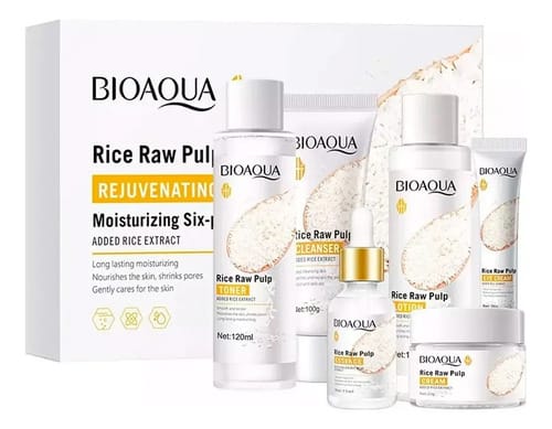 Kit Facial Arroz Aclarante Antiedad Skincare X 6 Bioaqua