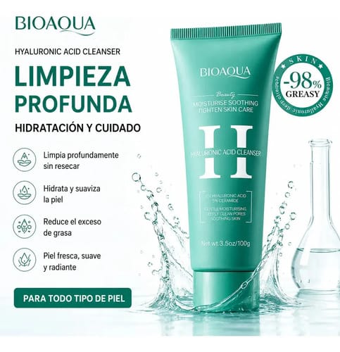 Gel Limpiador Espuma Facial Acido Hialuronico Hidrata Todo Tipo De Piel Día/noche