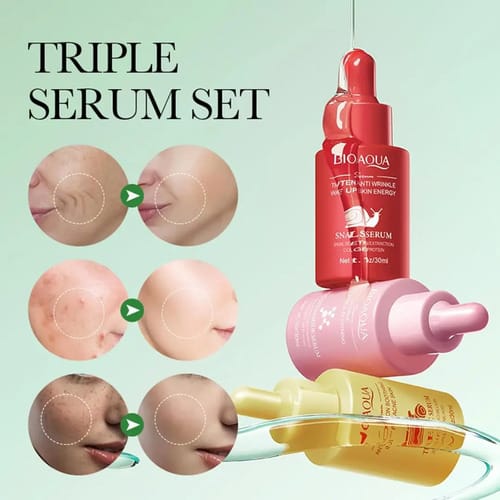 Kit 3 Serum Facial Nicontinamida Curcuma Caracol Bioaqua