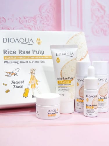 Kit Facial Arroz Aclarante Antiedad Viajero X 5 Bioaqua