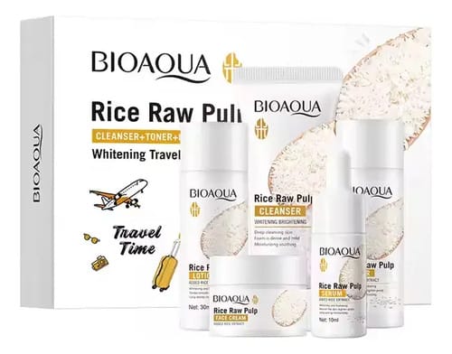 Kit Facial Arroz Aclarante Antiedad Viajero X 5 Bioaqua