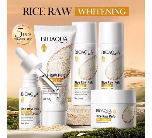 Kit Facial Arroz Aclarante Antiedad Viajero X 5 Bioaqua