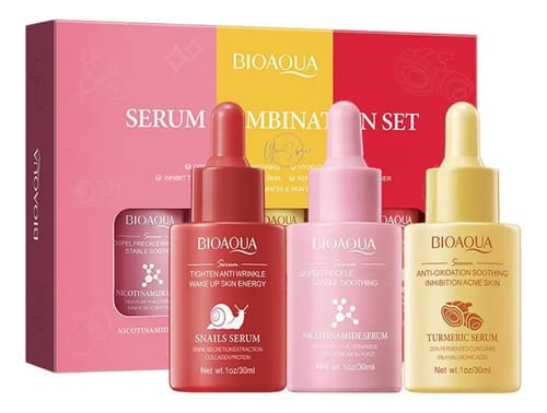 Kit 3 Serum Facial Nicontinamida Curcuma Caracol Bioaqua