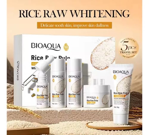 Kit Facial Arroz Aclarante Antiedad Viajero X 5 Bioaqua